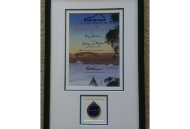 Certificate and medal framed